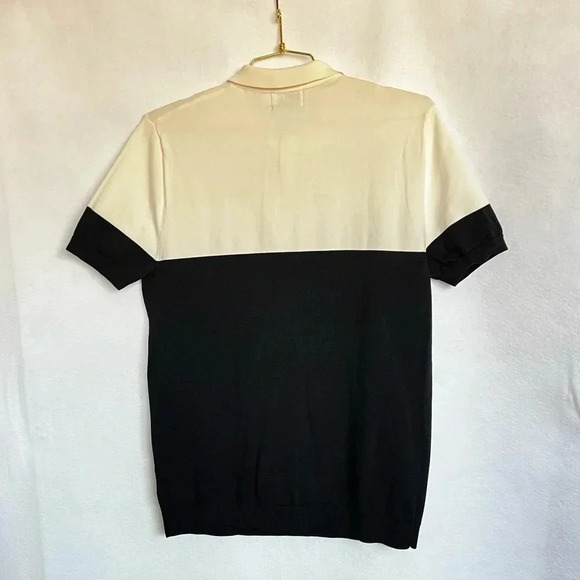 Topman Colorblock Polo Sweater Size Small 1/4 Zip Black Ivory Short Sleeve Knit - Picture 5 of 8